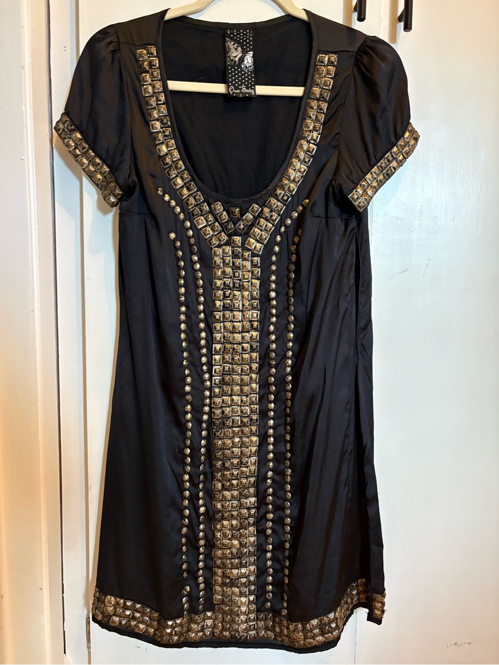 Ona Sáez (Argentinian brand) Black Short Sleeve Dress with Metallic Stud design